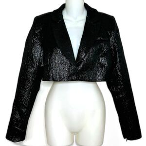 MICHAEL COSTELLO x REVOLVE WASHINGTON BLACK SHIMMER CRINKLE CROP BLAZER SIZE M